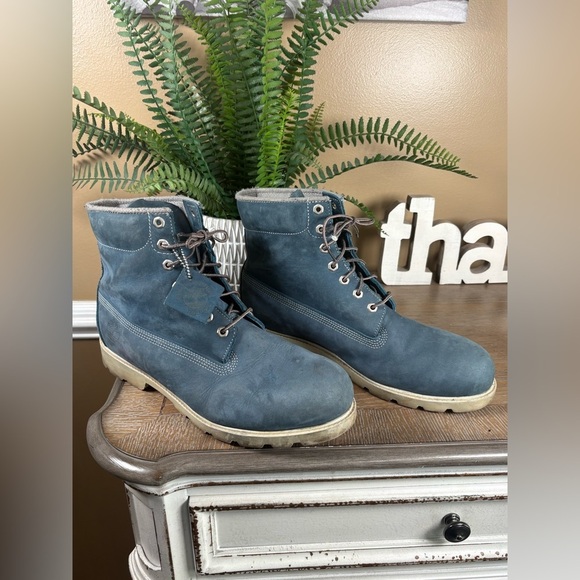 Timberland Premium 6-Inch Waterproof Boots in a blue suede colorway size 13 main image 4